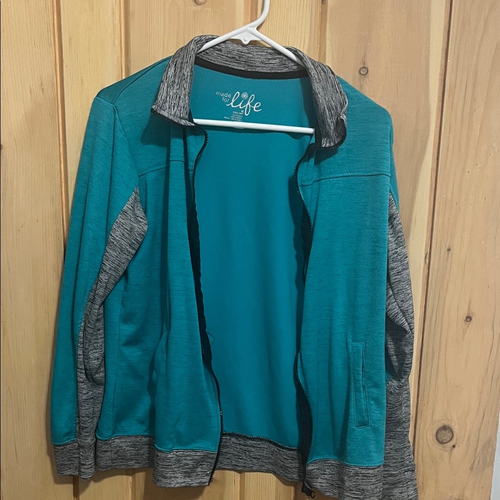 Green and Gray Zip-Up Jacket